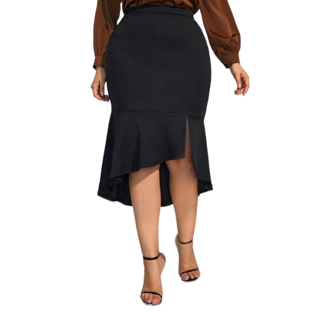 NWOT SHEIN Plus Ruffle Hem Solid Skirt High-low
